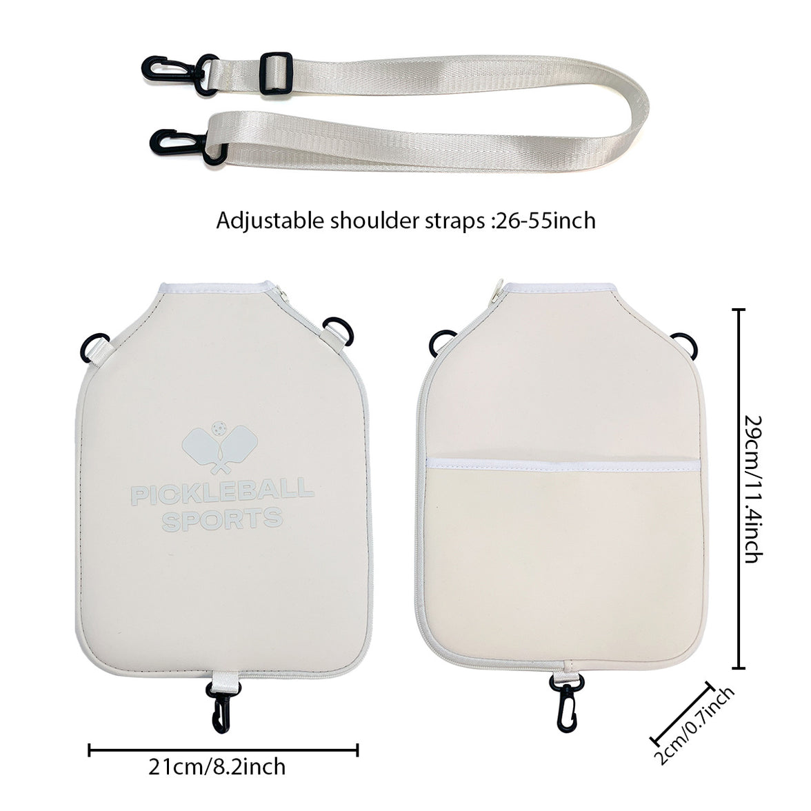 SA04 Beige Neoprene Pickleball Paddle Cover (racket not included)  - Protective Crossbody Bag with Adjustable Shoulder Strap and Fence Hook - Universal Lightweight Paddle Case for All Skill Levels