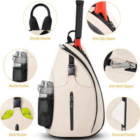 Black Tennis Pickleball Sling Bag - Crossbody Racket Backpack for Men & Women (33x14x49cm)
