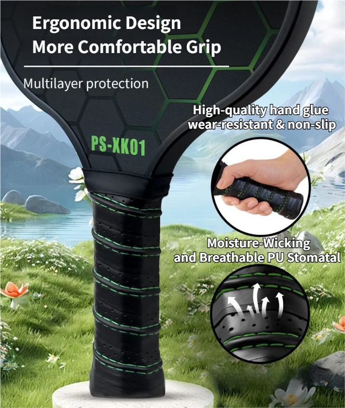 Black and Green Lightweight Fiberglass Pickleball Paddle Set - 2 High-Rebound Rackets with PU Comfort Grip, 4 Balls and Carry Bag for Outdoor Play